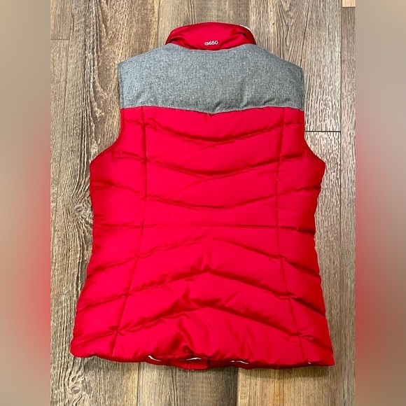 EDDIE BAUER Puffer Vest Goose Down Sherpa Gray Red Quilted Zip Jacket Womens XS - Picture 2 of 13